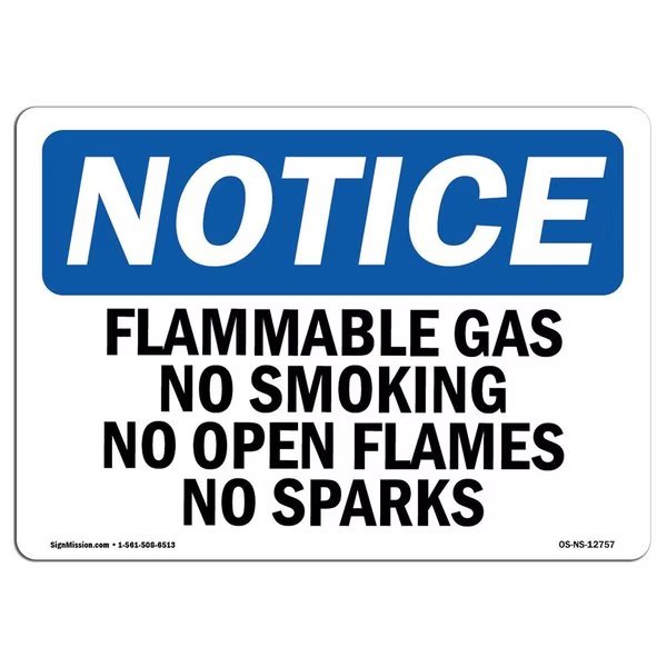OSHA, Flammable Gas No Smoking No Open Flames No Sparks, 10in X 7in Alum, 7